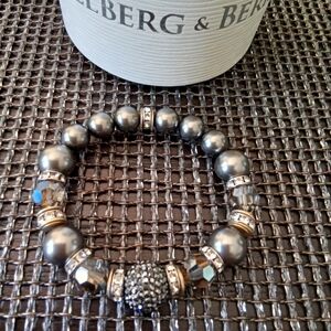Hillberg & Berk Hematite Sparkle Ball Pearl Stretch Bracelet